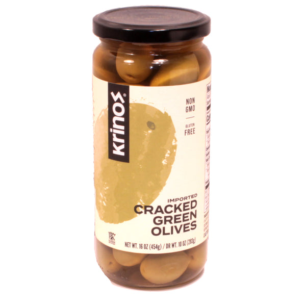 Greek Cracked Green Olives - Krinos - 1 lb jar