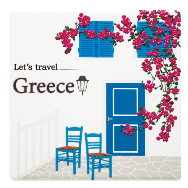 Ceramic Coaster - "Let's Travel Greece" - Greek Courtyard - 6 coasters