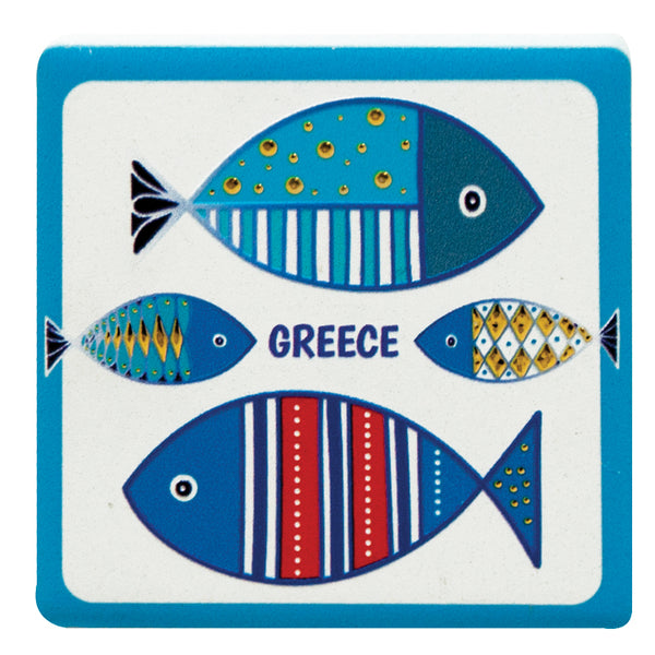 Ceramic Coaster - "Greece" - Fish - 6 coasters