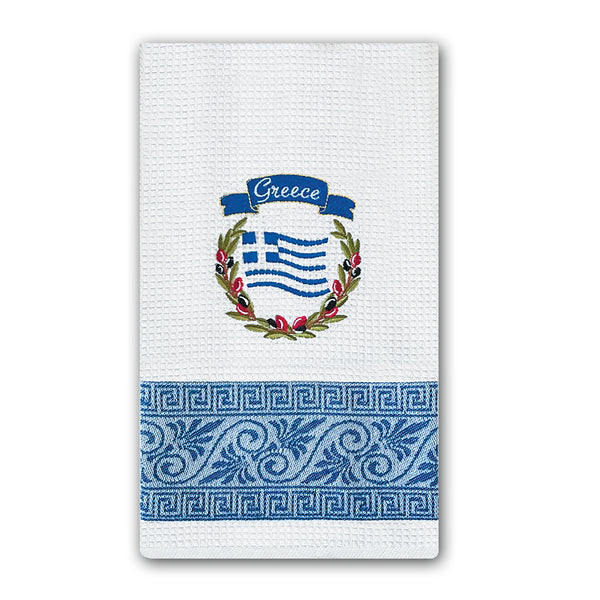 Embroidered Greek Tea Towel - Greek Flag - 1 towel