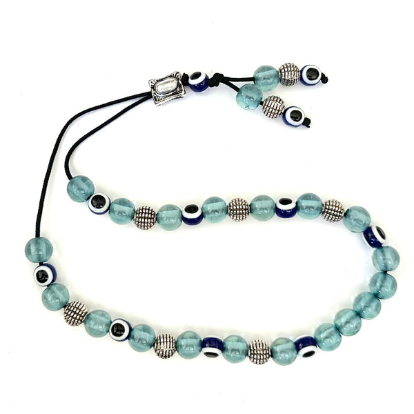 Worry Beads - Classic - Clear Turquoise With Round Metal Beads - 1 pc.