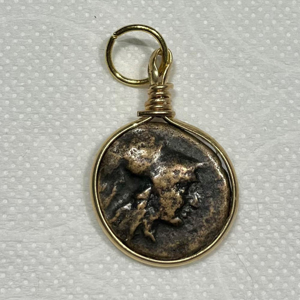 Bronze Coin Pendant - Head of Goddess Athena - 1 pc