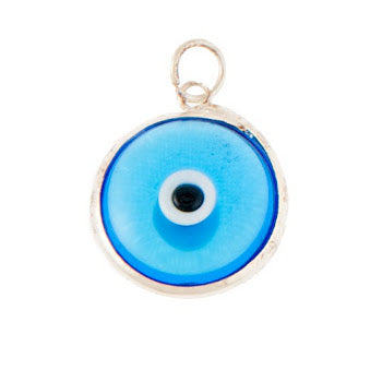 Eye Charm, 7/10'' (18mm), Glass with Metal - Transparent Turquoise - 1 pc