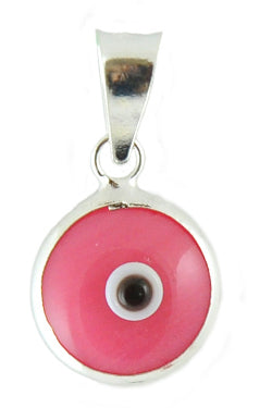 Silver Evil Eye Pendant - Opaque - Rose - 1 pc