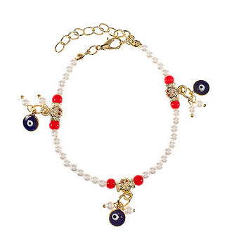 Bracelet With Lucky Eye Charms - White & Gold - 1 pc