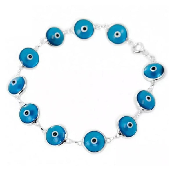 .925 Sterling Silver Evil Eye Bracelet - Opaque Colors - Light Blue - 1 pc