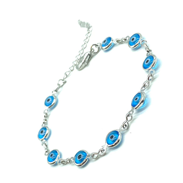 Silver Plated Evil Eye Charm Bracelet - Light Blue - 1 pc