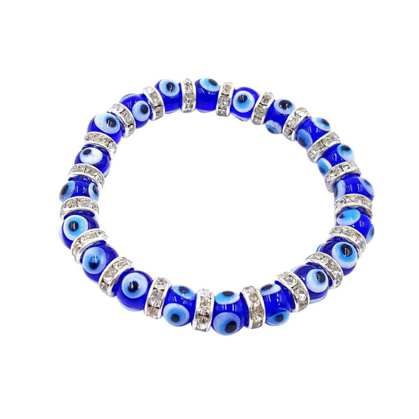 Stretch Evil Eye Medium Beaded Bracelet With Zirconium Crystals - Blue - 1 Pc