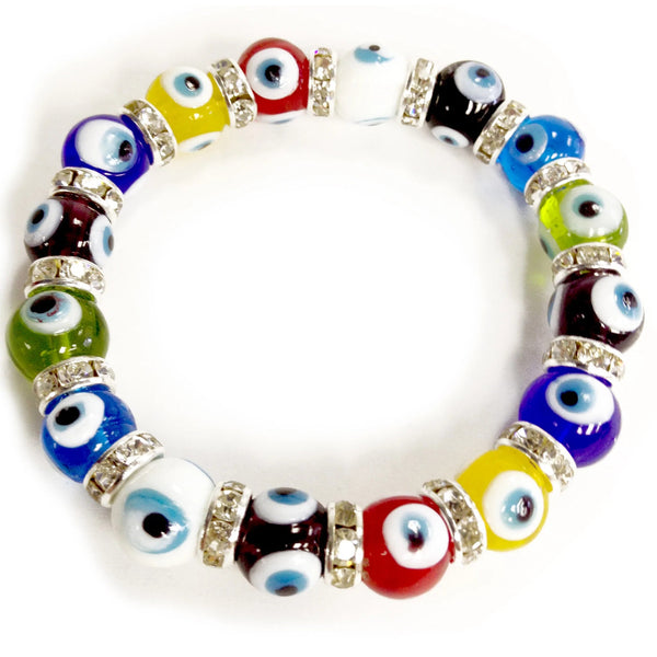 Stretch Evil Eye Large Beaded Bracelet With Zirconium Crystals - Multi Color - 1 Pc