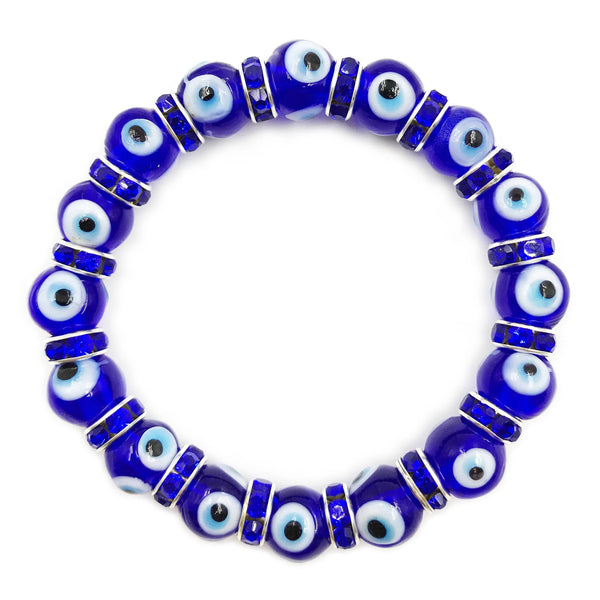 Stretch Evil Eye Large Beaded Bracelet With Zirconium Crystals - Blue - 1 Pc