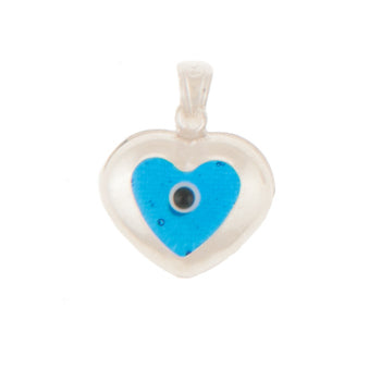 .925 Silver Evil Eye Heart Charm - Turquoise - 1 Pc