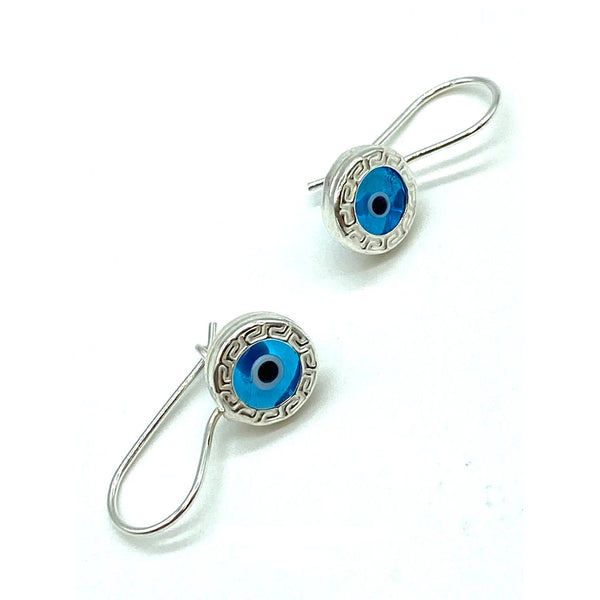 .925 Sterling Silver Evil Eye Greek Key Earrings - Turquoise - 1 pc