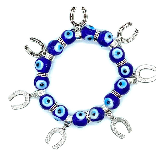 Evil Eye Horseshoe Charm Bracelet  - Blue - 1 pc