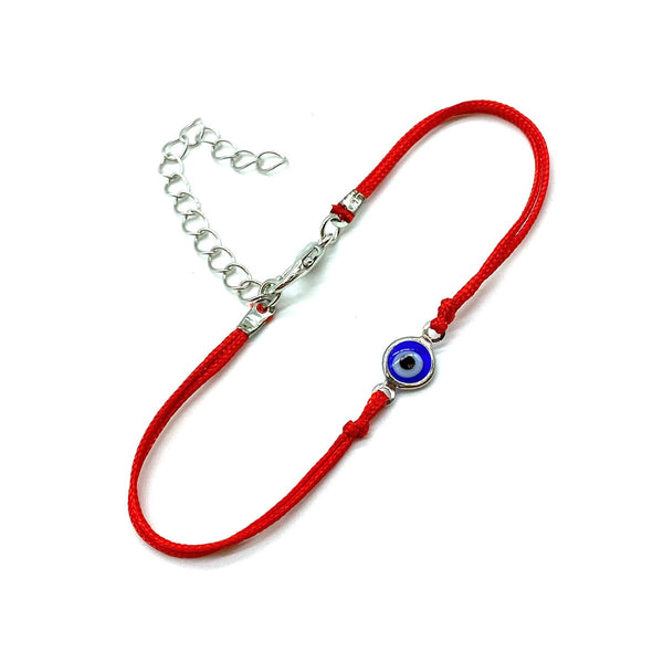 Adjustable Evil Eye Bracelet - Silver Color With Red String - 1 Pc