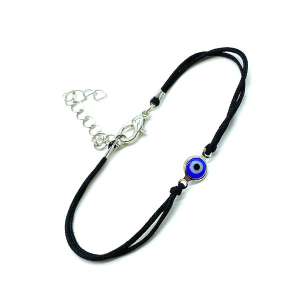 Adjustable Evil Eye Bracelet - Silver Color With Black String - 1 Pc