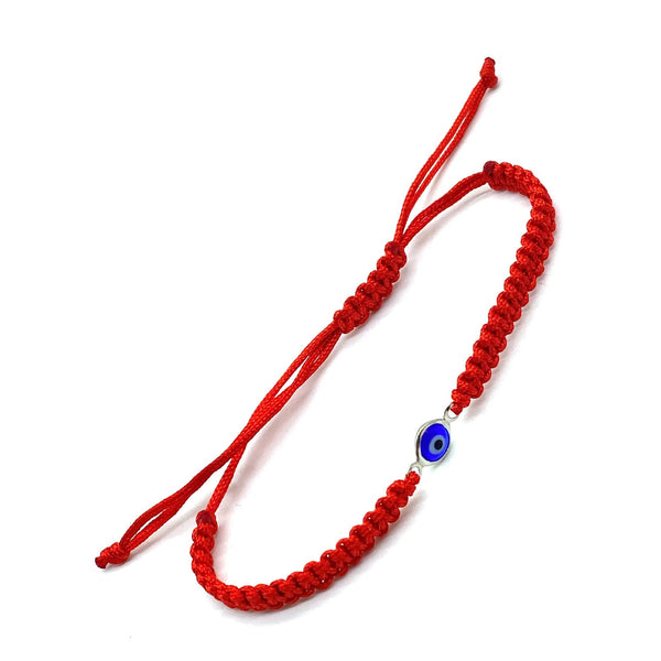 Adjustable Red Evil Eye Bracelet With Silver & Blue Pendant - 1 Pc0