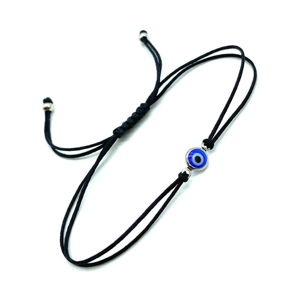 Adjustable Evil Eye Black Bracelet - Silver & Blue Pendant - 1 Pc