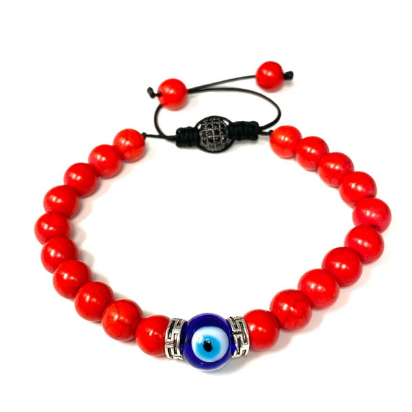 Adjustable Evil Eye Beaded Bracelet - Red - 1 Pc