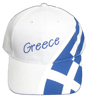 Baseball Cap - Greece - White With Greek Flag - 1 pc