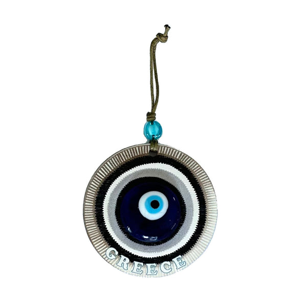 Hanging Charm With Evil Eye Glass Charm and "Greece" - 3" - 1 pc