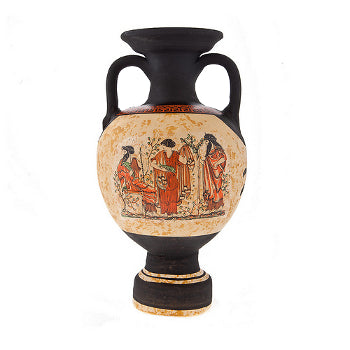 Greek Vase - Ceramic - 9" With Red Trim - 1 pc